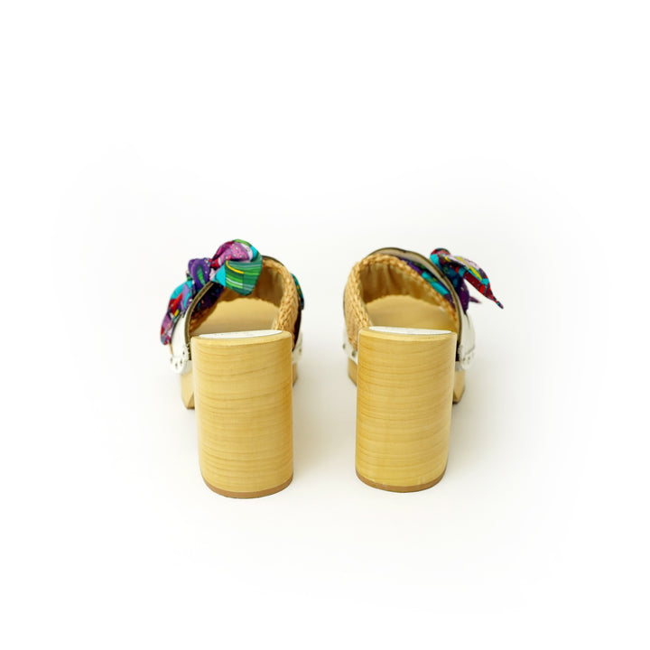 Roberta Gandolfi Diva Chain sandali in legno incrociato con platform in rafia e stampa fiocco tropical Economico