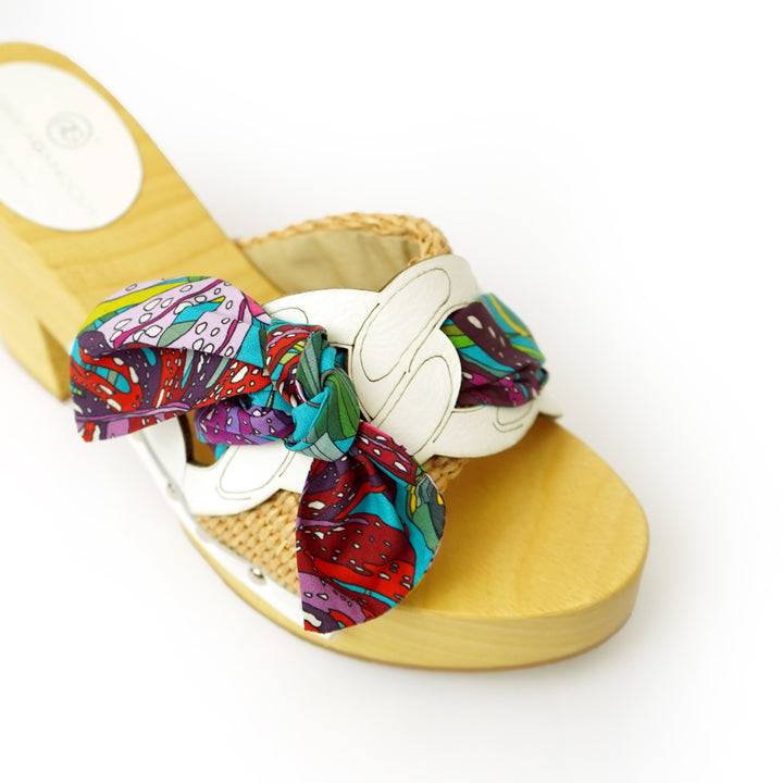 Roberta Gandolfi Diva Chain sandali in legno incrociato con platform in rafia e stampa fiocco tropical Economico