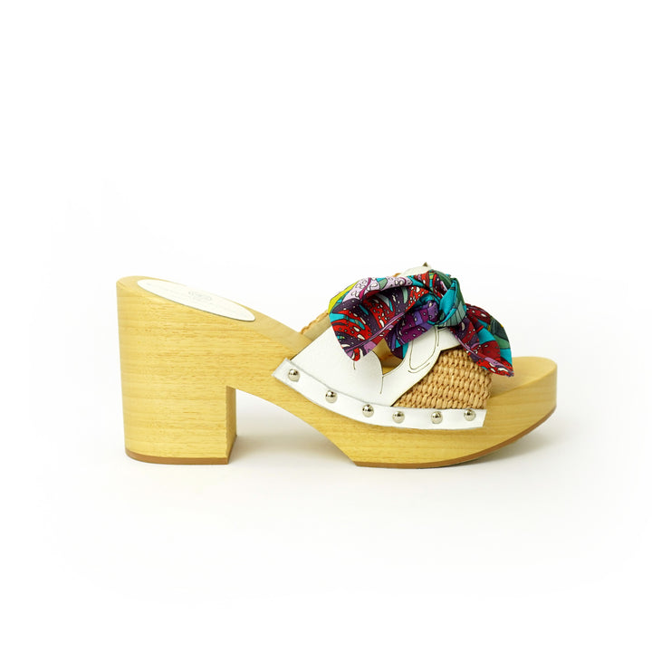 Roberta Gandolfi Diva Chain sandali in legno incrociato con platform in rafia e stampa fiocco tropical Economico