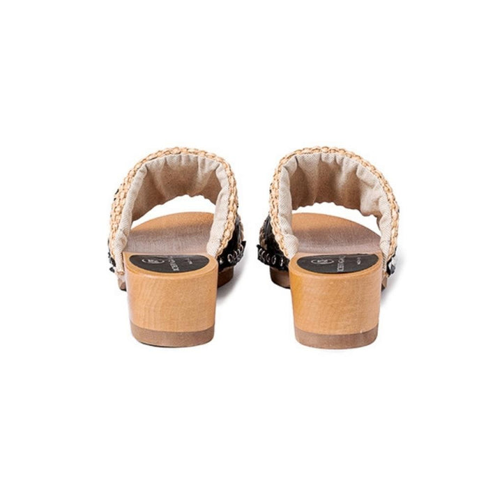 Roberta Gandolfi Sandalo Giulia platform in legno e tomaia in rafia e pelle di vitello laserata con disegno pizzo geometrico Outlet