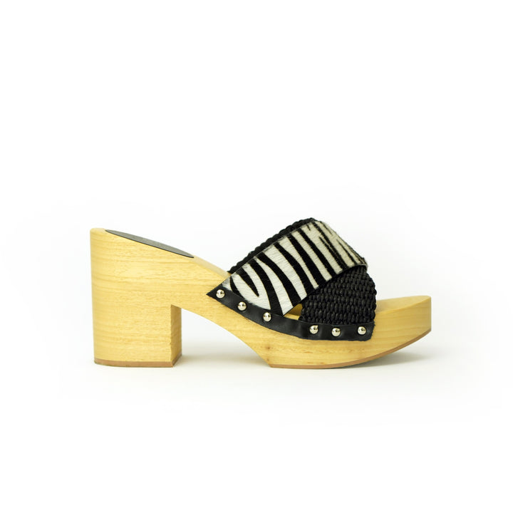 Roberta Gandolfi Diva Zebra sandali in legno incrociato con platform in rafia e pony stampa animalier Saldi
