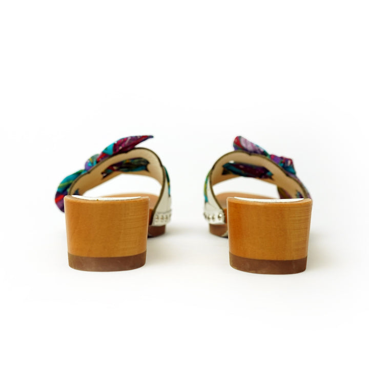 Roberta Gandolfi Lola Chain sandali in legno e pelle di vitello con fiocco stampa tropical Hotsell