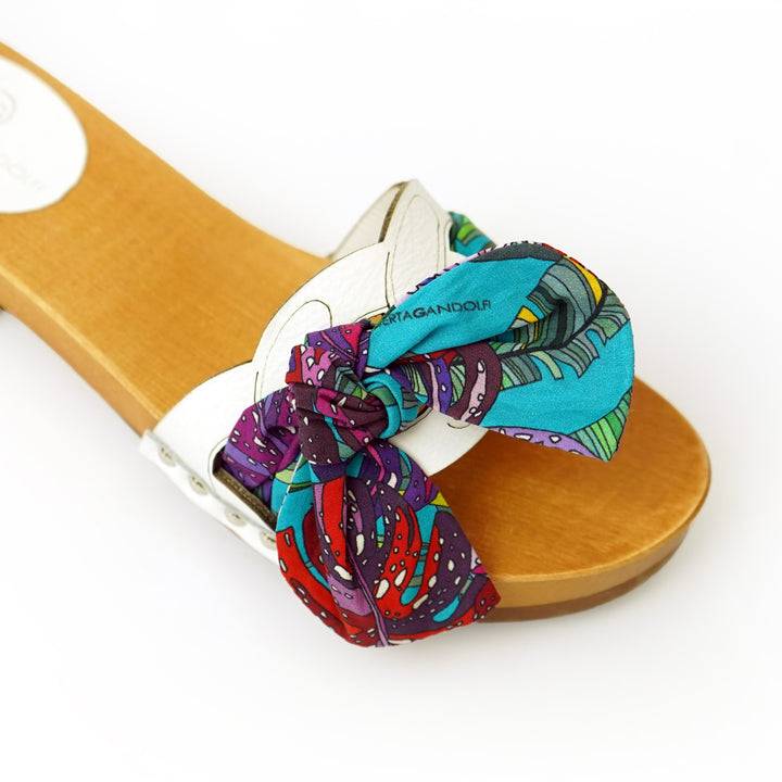 Roberta Gandolfi Lola Chain sandali in legno e pelle di vitello con fiocco stampa tropical Hotsell
