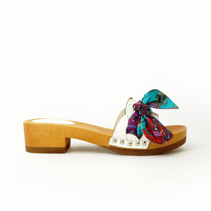 Roberta Gandolfi Lola Chain sandali in legno e pelle di vitello con fiocco stampa tropical Hotsell