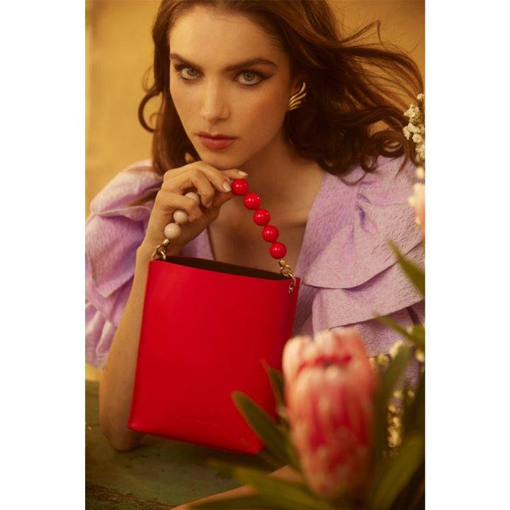 Roberta Gandolfi Zoe mini bag in pelle bicolor e manico gioiello In Linea