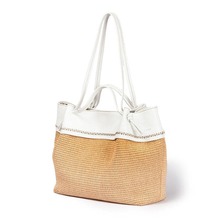 Roberta Gandolfi Ambra large borsa a mano o shopping in rafia e pelle martellata Nuovo