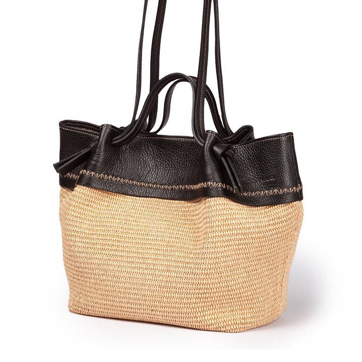 Roberta Gandolfi Ambra large borsa a mano o shopping in rafia e pelle martellata Qualità