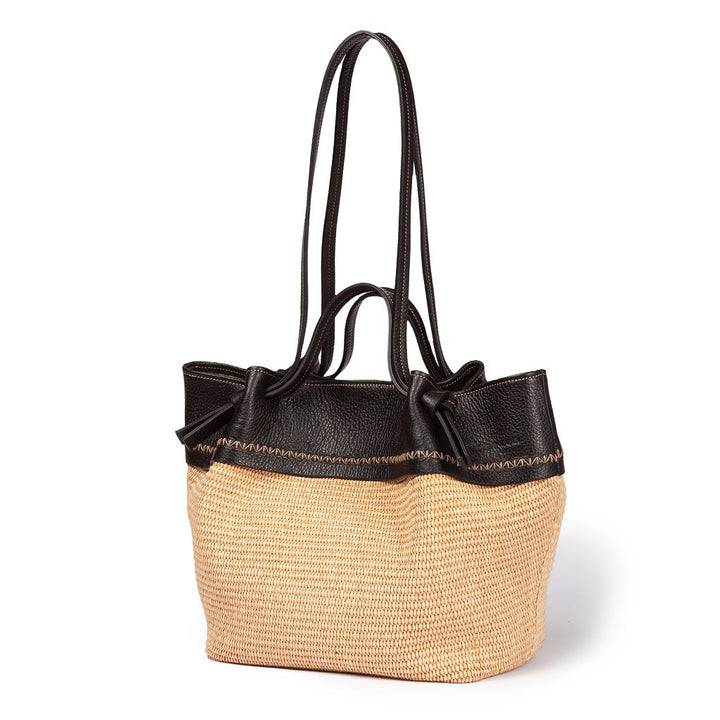 Roberta Gandolfi Ambra large borsa a mano o shopping in rafia e pelle martellata Qualità