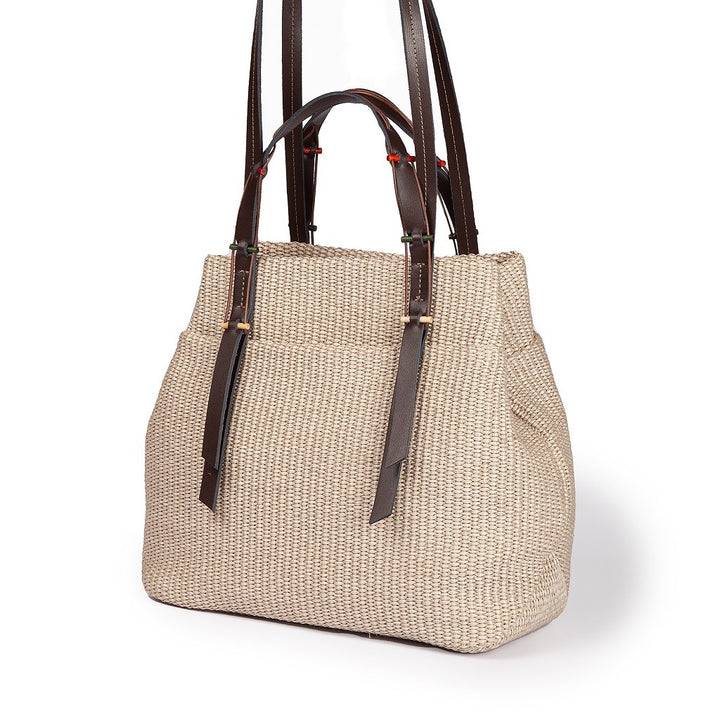 Roberta Gandolfi Fernanda Tote in rafia con finiture in pelle di vitello a doppia portabilità mano o shopping Vendite stagionali