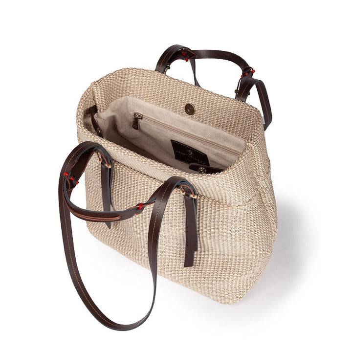 Roberta Gandolfi Fernanda Tote in rafia con finiture in pelle di vitello a doppia portabilità mano o shopping Vendite stagionali