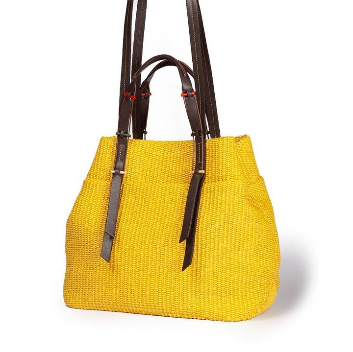 Roberta Gandolfi Fernanda Tote in rafia con finiture in pelle di vitello a doppia portabilità mano o shopping Pezzi Unici