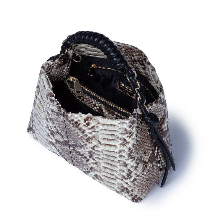 Roberta Gandolfi Amina Pitone small borsa a mano in pitone con finiture in pelle manico tubolare fasciato e tracolla staccabile Moda