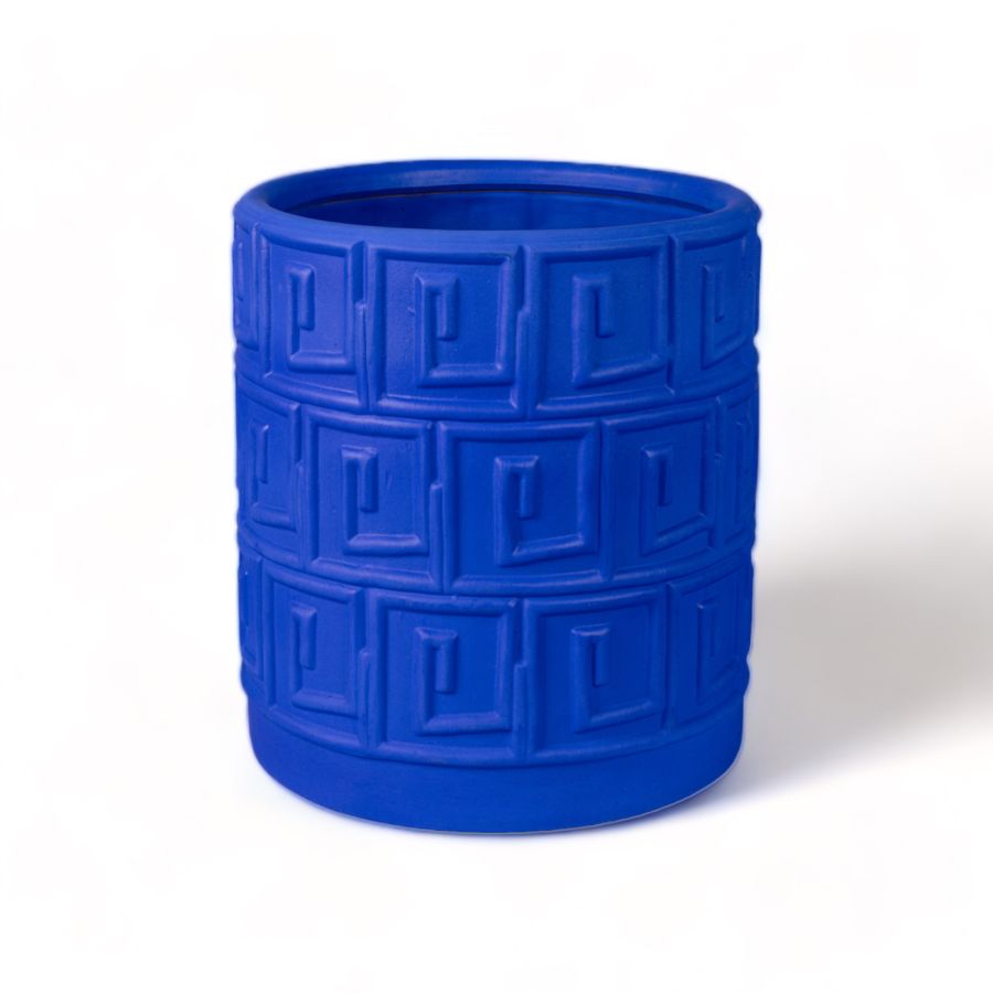 Seletti Terracotta Vase with Saucer Greca Blue Nuovo