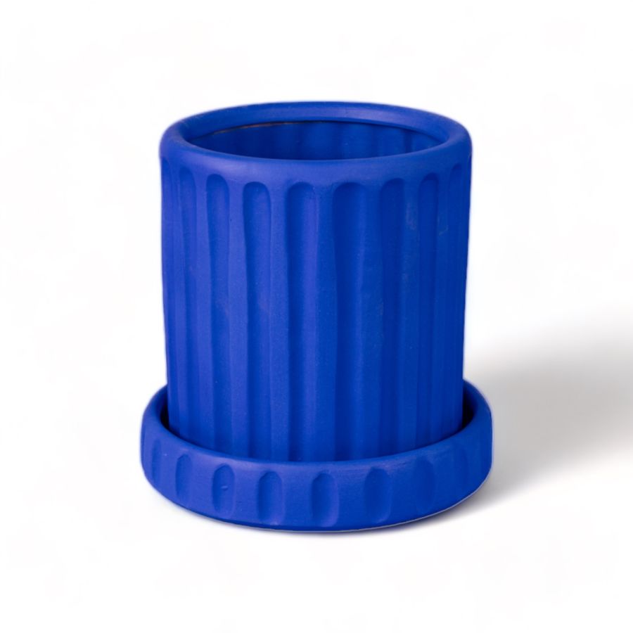 Seletti Magna Graecia Terracotta Vase with Saucer Dorico Blue