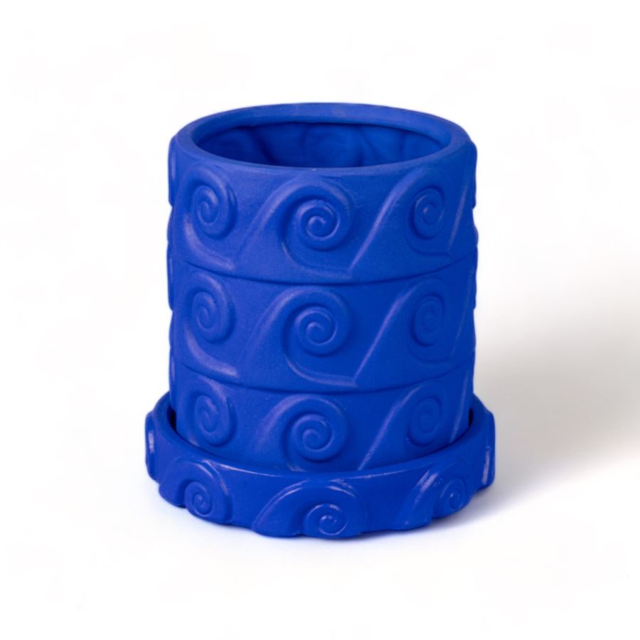 Seletti Terracotta Vase with Saucer Onda Blue
