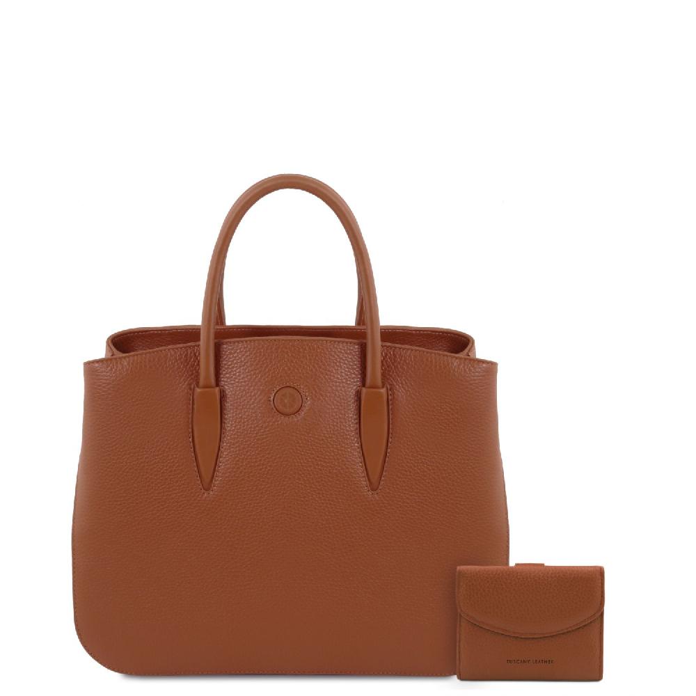 Tuscany Leather Borsa a Mano in Pelle e Portafoglio in Pelle 3 Ante con Portaspiccioli