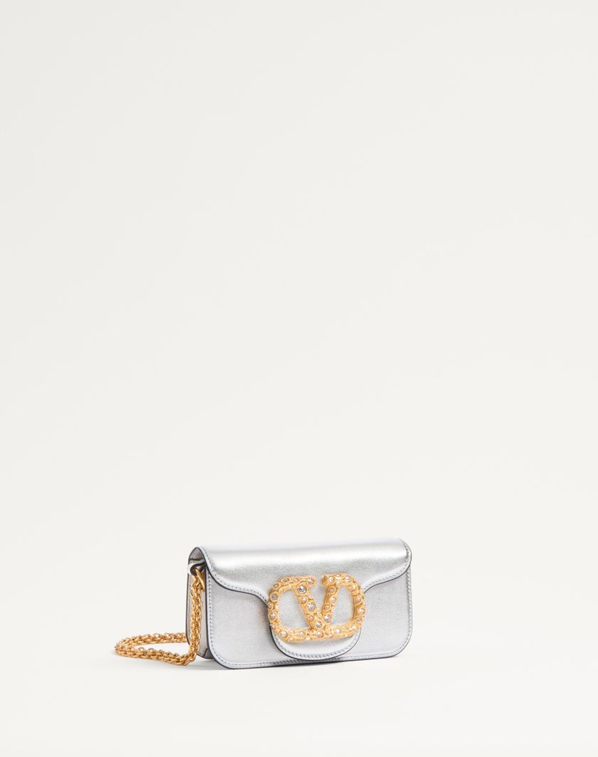 Valentino Handbags Borsa Piccola A Spalla Valentino Garavani Locò In Vitello Laminato Con Logo Gioiello per Donna in Rose Violet | Valentino IT Outlet