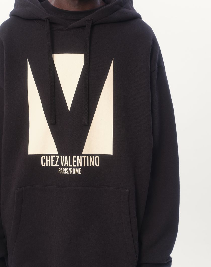 Valentino Handbags Felpa In Cotone Con Cappuccio E Stampa Chez Valentino per Uomo in Nero | Valentino IT Flash Sale
