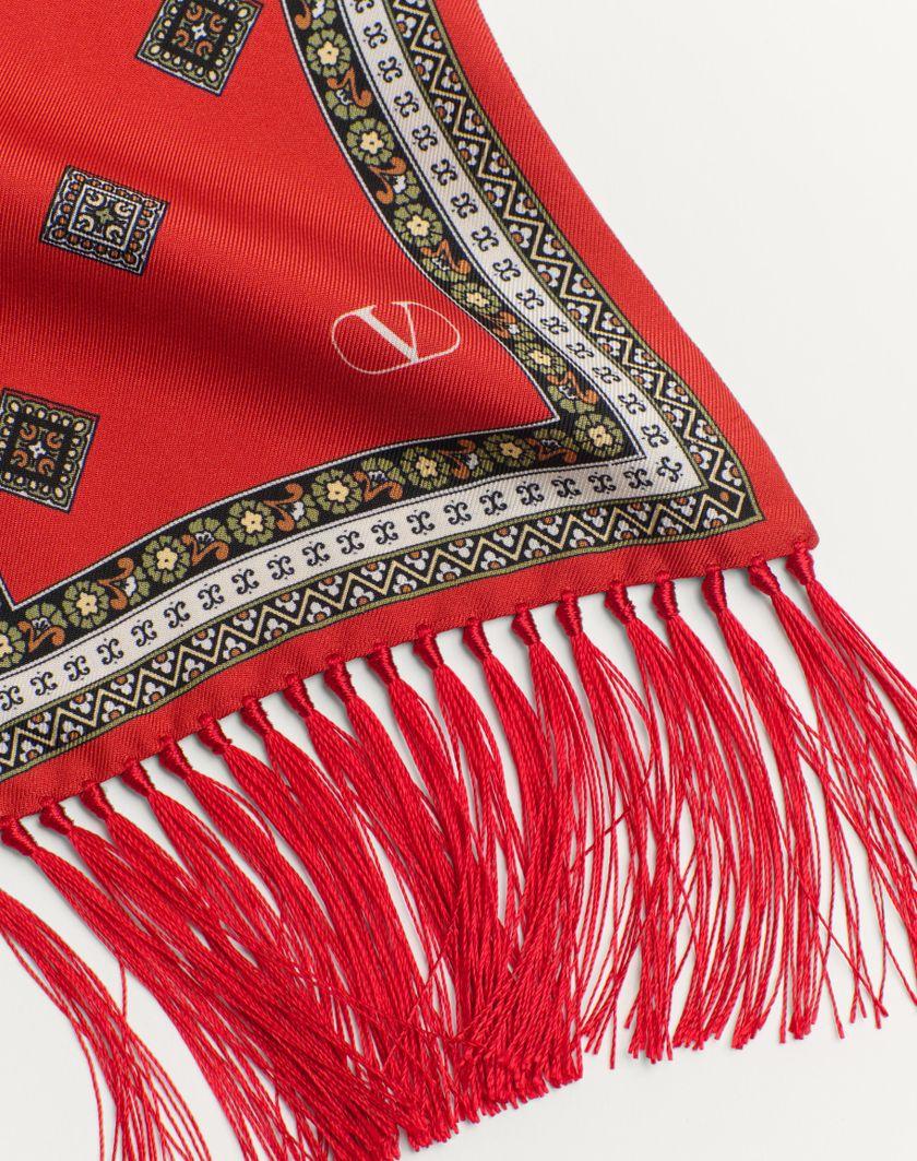 Valentino Handbags Scarf Bandeaux Chamber In Seta Con Frange per Uomo in Arancione/bianco/beige/crema | Valentino IT Fornitura limitata