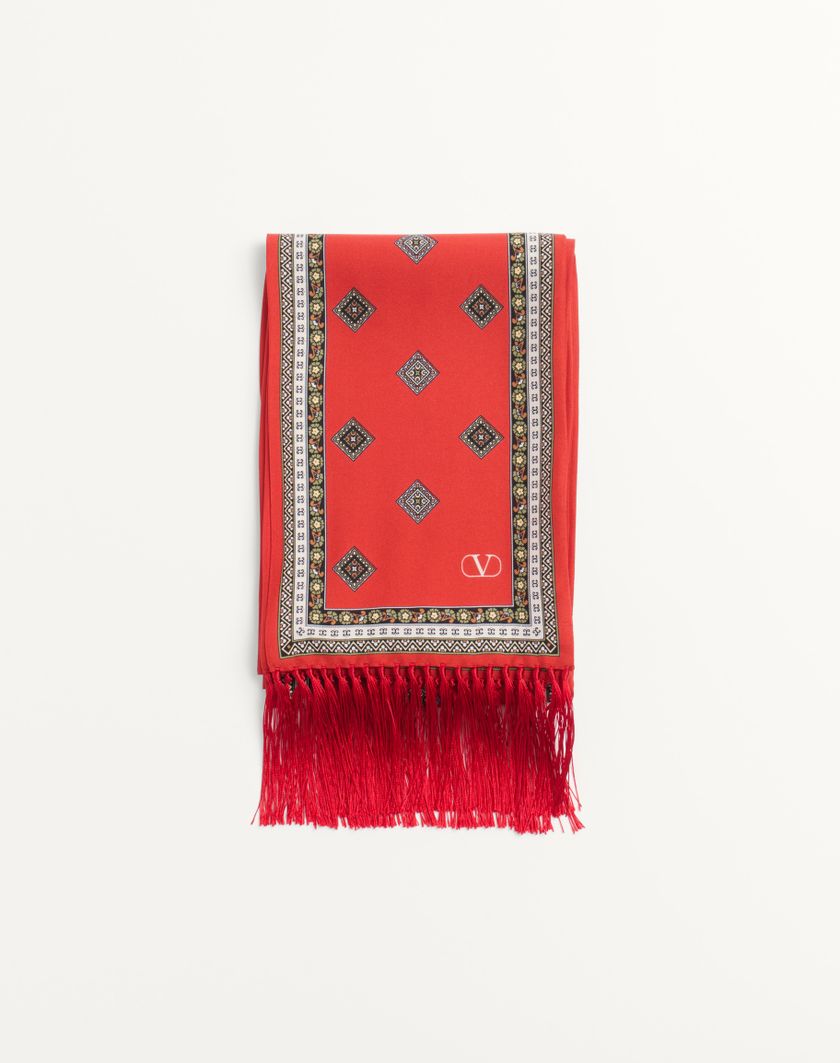 Valentino Handbags Scarf Bandeaux Chamber In Seta Con Frange per Uomo in Arancione/bianco/beige/crema | Valentino IT Fornitura limitata