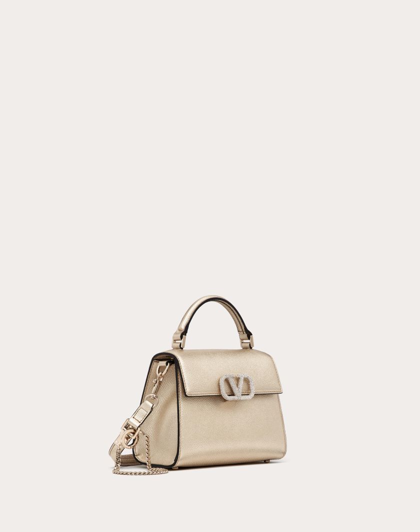 Valentino Handbags Borsa A Mano Mini Vsling In Vitello Granato Metallizzato per Donna in Platino/crystal | Valentino IT Qualità Garantita