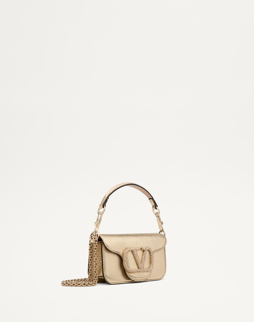 Valentino Handbags Borsa Piccola A Spalla Valentino Garavani Valentino Garavani Locò In Karung Metallizzato per Donna in Platino/beige/crystal Gold | Valentino IT Nuova