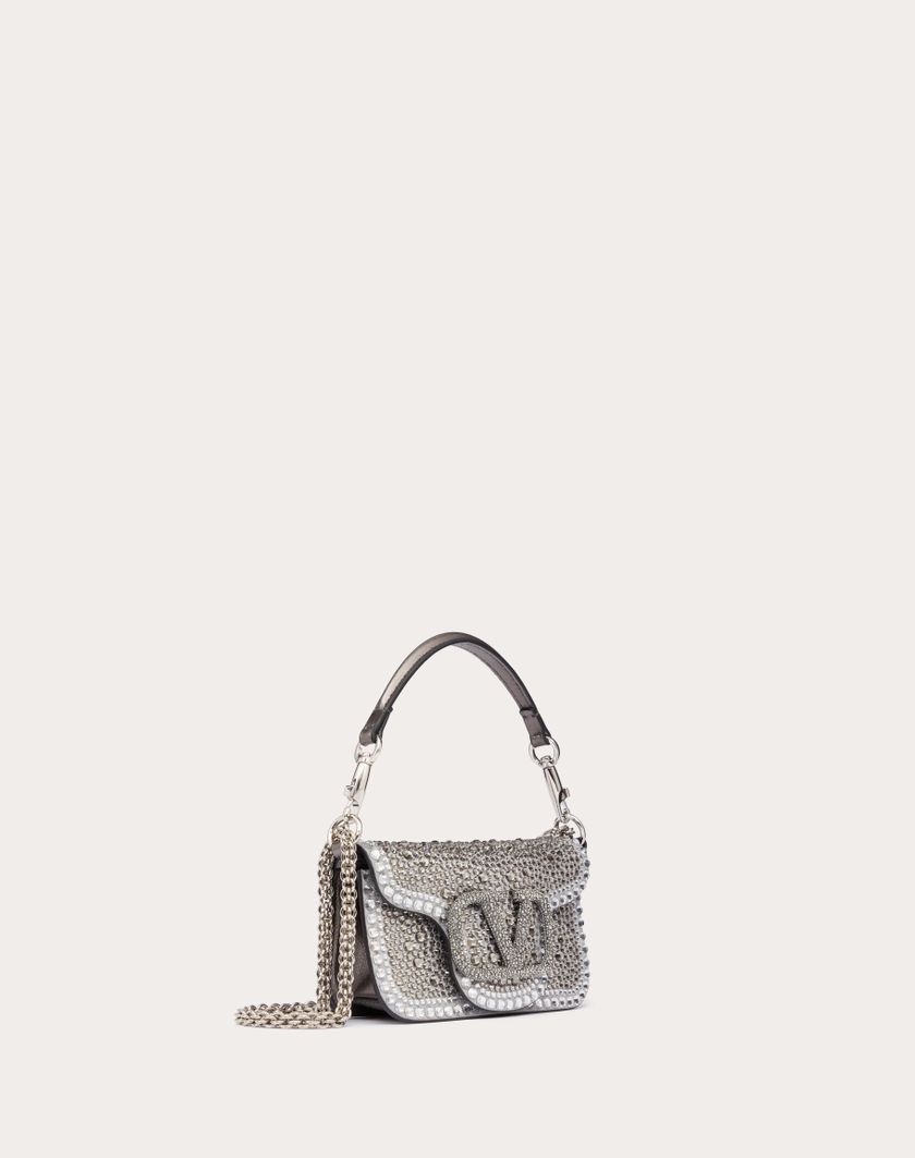 Valentino Handbags Borsa Piccola A Spalla Valentino Garavani Locò Con Strass per Donna in Crystal/nero/antracite | Valentino IT Soddisfazione Garantita