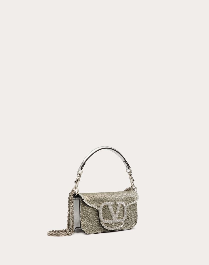 Valentino Handbags Borsa Piccola A Spalla Valentino Garavani Locò Ricamata per Donna in Silver/crystal | Valentino IT Negozi Online