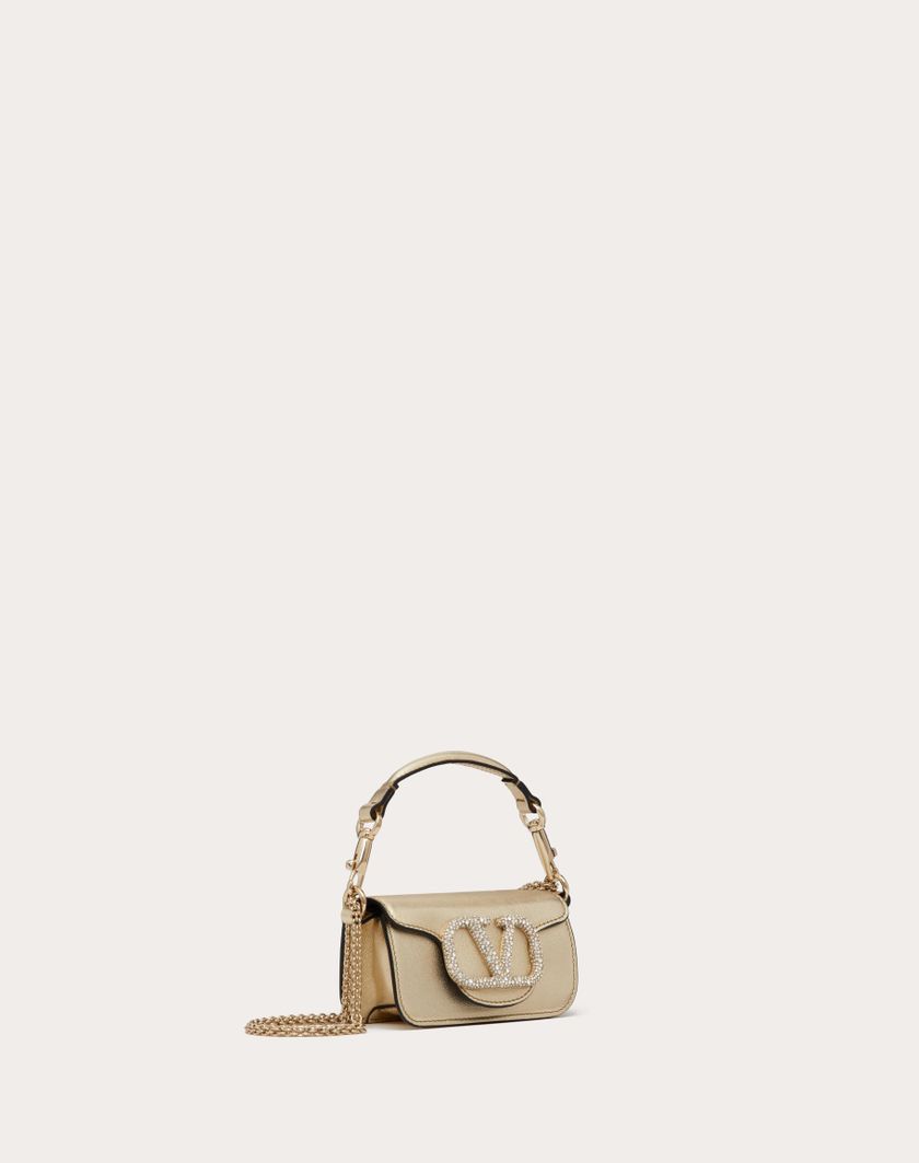 Valentino Handbags Borsa Micro Con Catena Valentino Garavani Locò Con Logo Gioiello per Donna in Platino/crystal | Valentino IT In Vendita