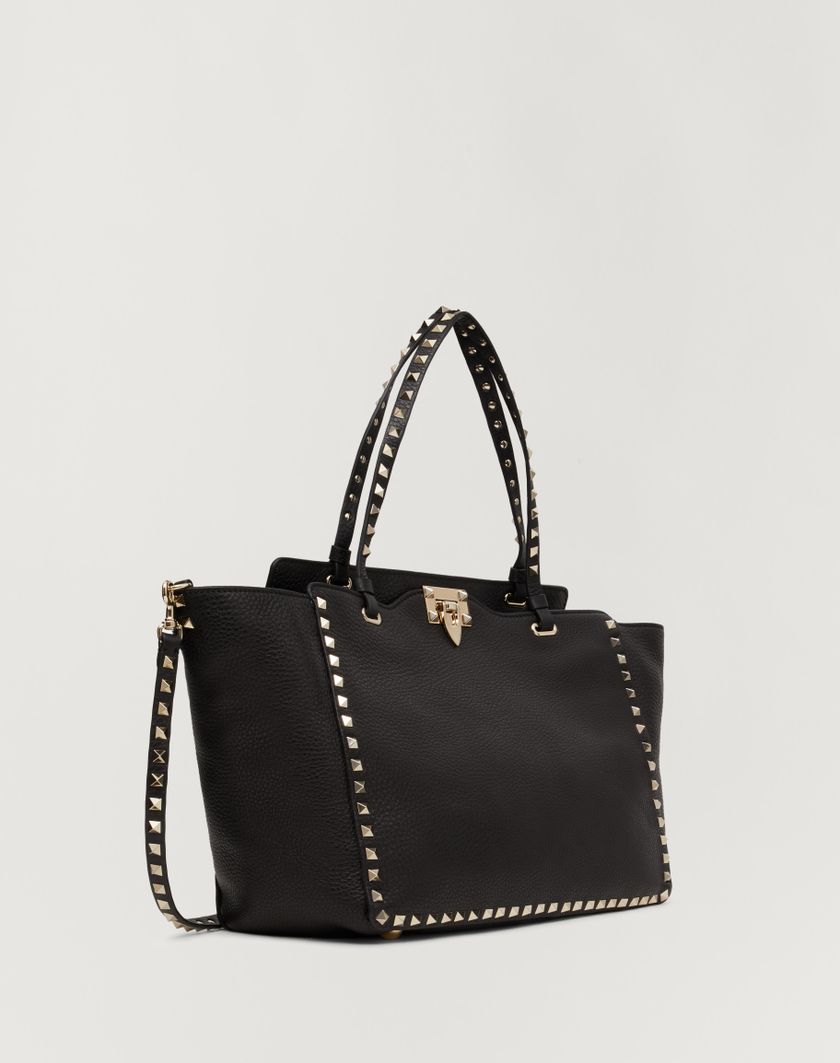 Valentino Handbags Borsa Media Rockstud In Vitello Granato per Donna in Nero | Valentino IT Italia