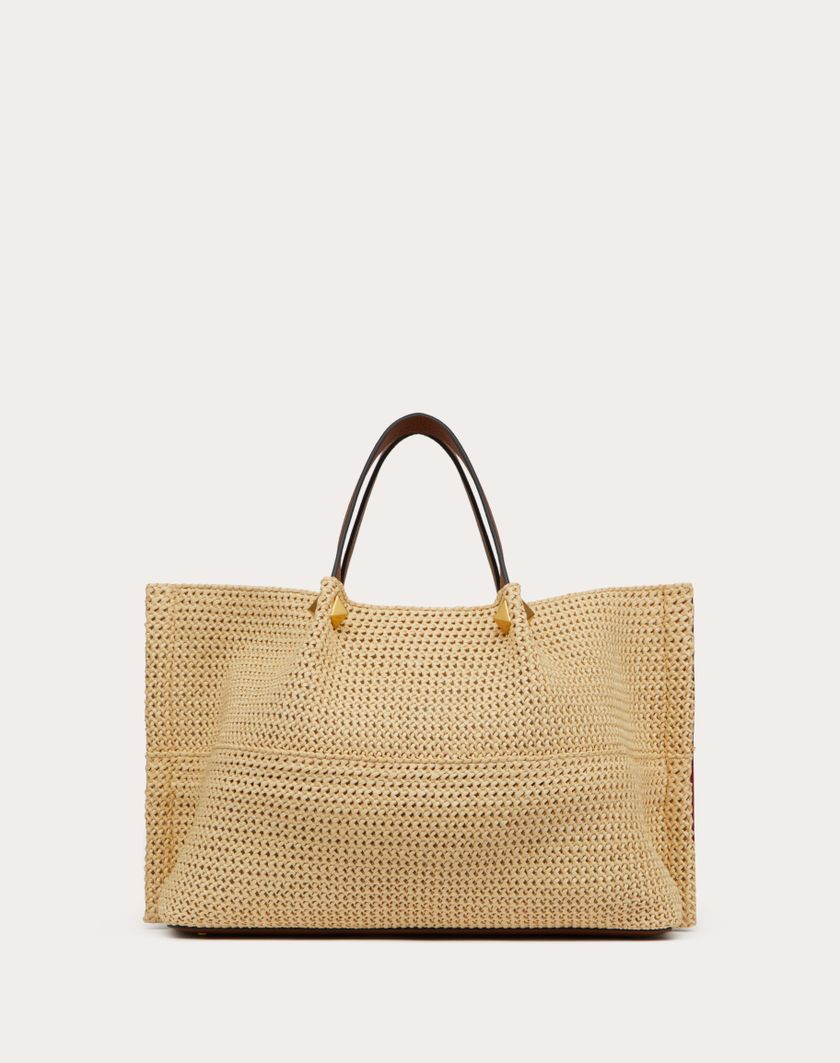 Valentino Handbags Borsa Shopping Media In Rafia Sintetica per Donna in Selleria/naturale/rouge Pur | Valentino IT Spedizione Gratuita