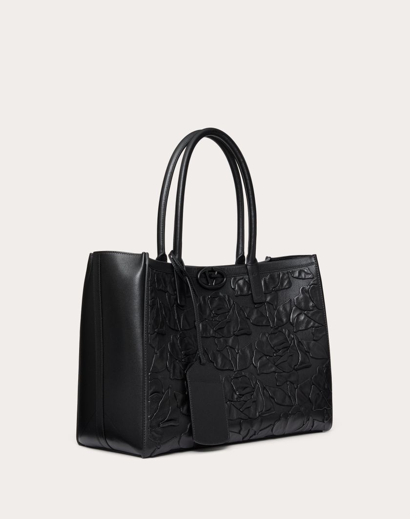 Valentino Handbags Borsa Shopping Media Vlogo Locker Tote In Pelle Con Rose Ricamate per Donna in Nero | Valentino IT Negozi Online