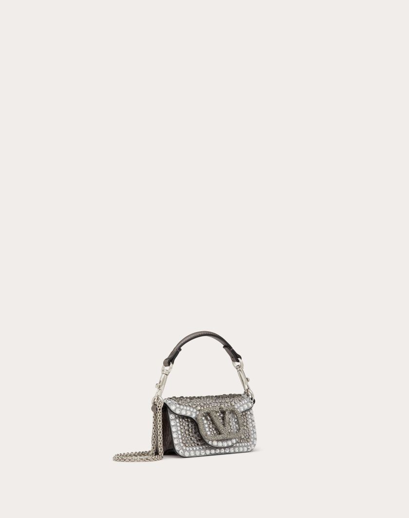 Valentino Handbags Borsa Micro Con Catena Valentino Garavani Locò Con Strass per Donna in Crystal/nero/antracite | Valentino IT Acquista Ora
