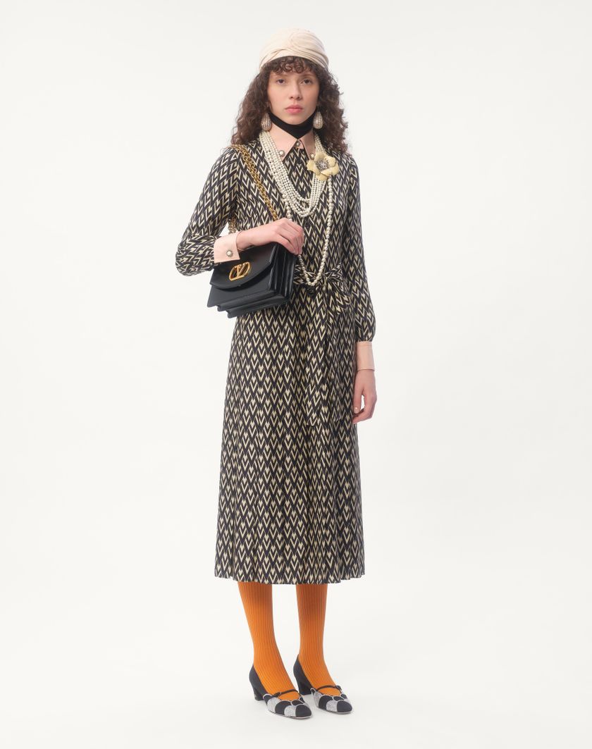 Valentino Handbags Abito Midi In Twill Toute La V per Donna in Nero/avorio | Valentino IT Fino al 55% di sconto