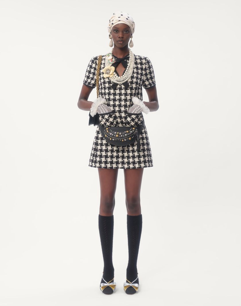 Valentino Handbags Abito Corto In Damier Light Tweed per Donna in Avorio/nero | Valentino IT Vendita