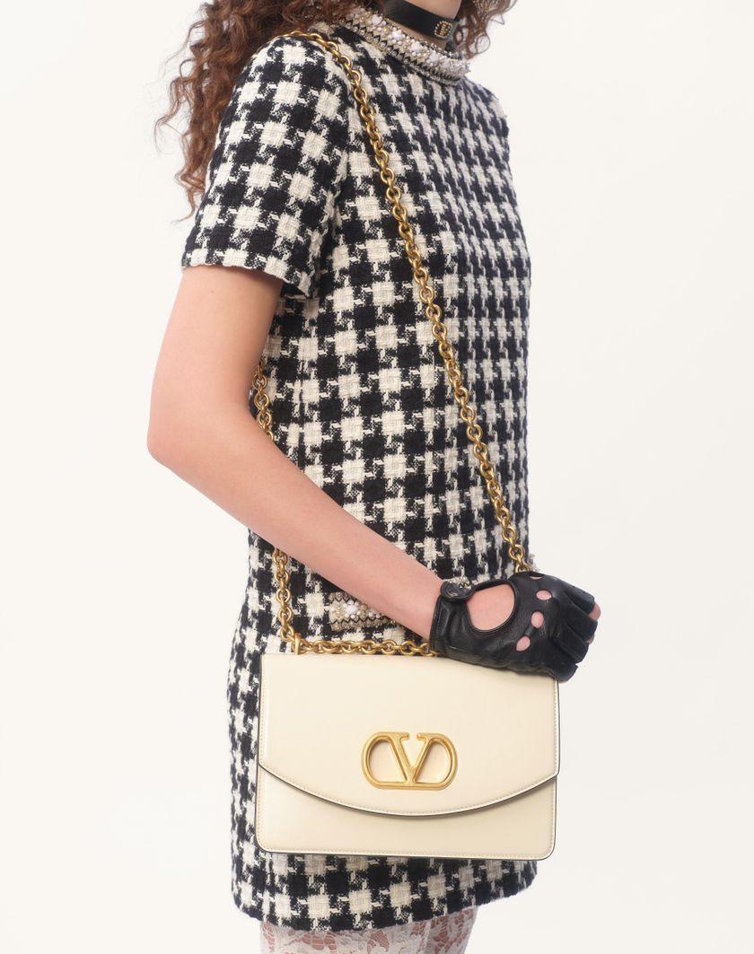 Valentino Handbags Abito Corto In Damier Light Tweed Ricamato per Donna in Avorio/nero | Valentino IT Spedizione Gratuita