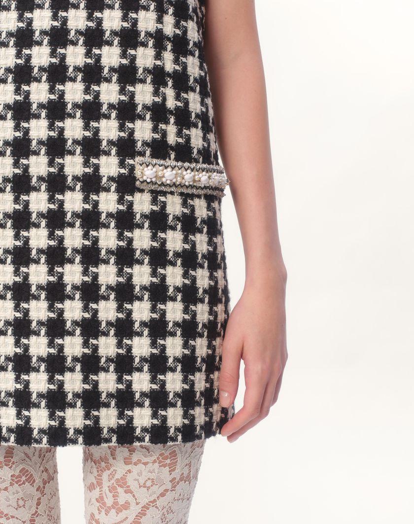 Valentino Handbags Abito Corto In Damier Light Tweed Ricamato per Donna in Avorio/nero | Valentino IT Spedizione Gratuita