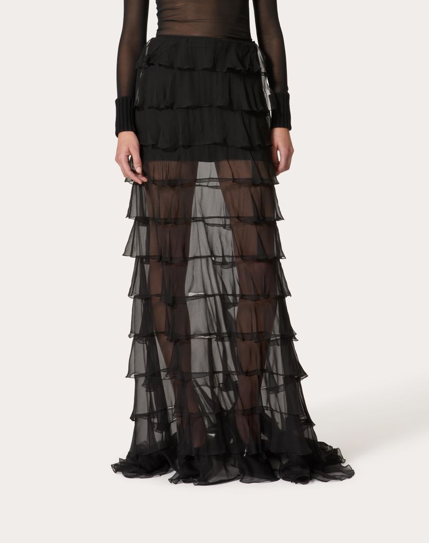 Valentino Handbags Gonna Lunga In Chiffon per Donna in Nero | Valentino IT Negozio