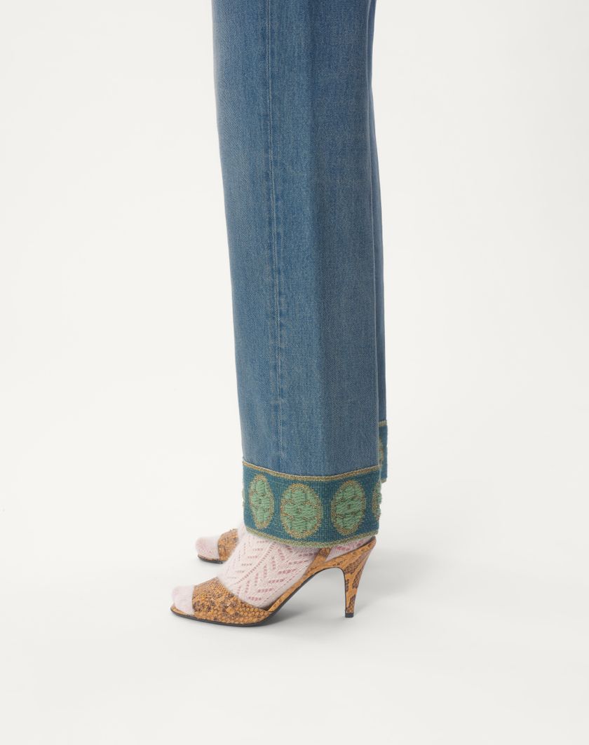 Valentino Handbags Pantaloni In Denim Con Bordi In Jacquard per Donna in Denim | Valentino IT Soddisfazione Garantita