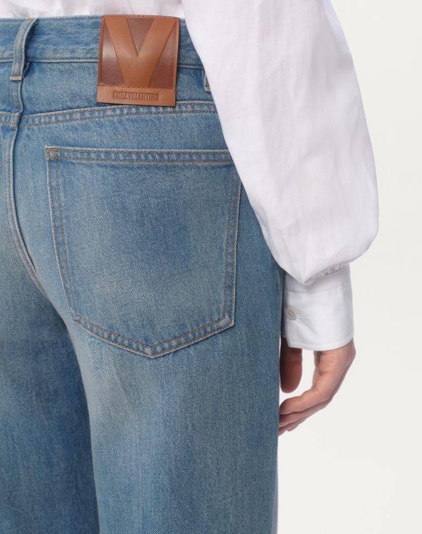 Valentino Handbags Pantaloni In Denim Con Bordi In Jacquard per Donna in Denim | Valentino IT Soddisfazione Garantita