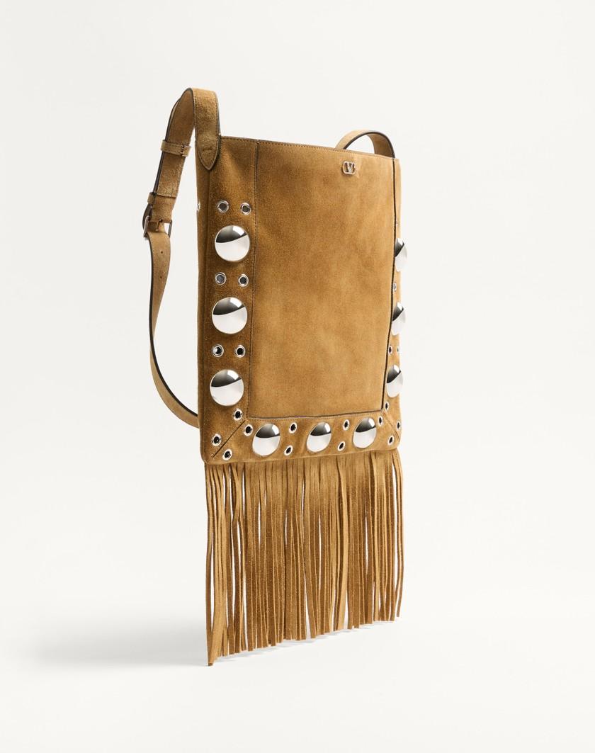 Valentino Handbags Borsa A Spalla Valentino Garavani Nellcôte In Suede Con Frange per Donna in Beige | Valentino IT Online