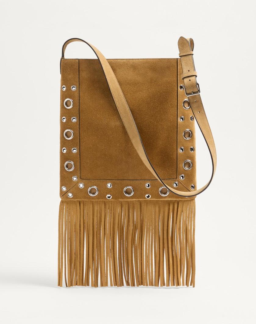 Valentino Handbags Borsa A Spalla Valentino Garavani Nellcôte In Suede Con Frange per Donna in Beige | Valentino IT Online