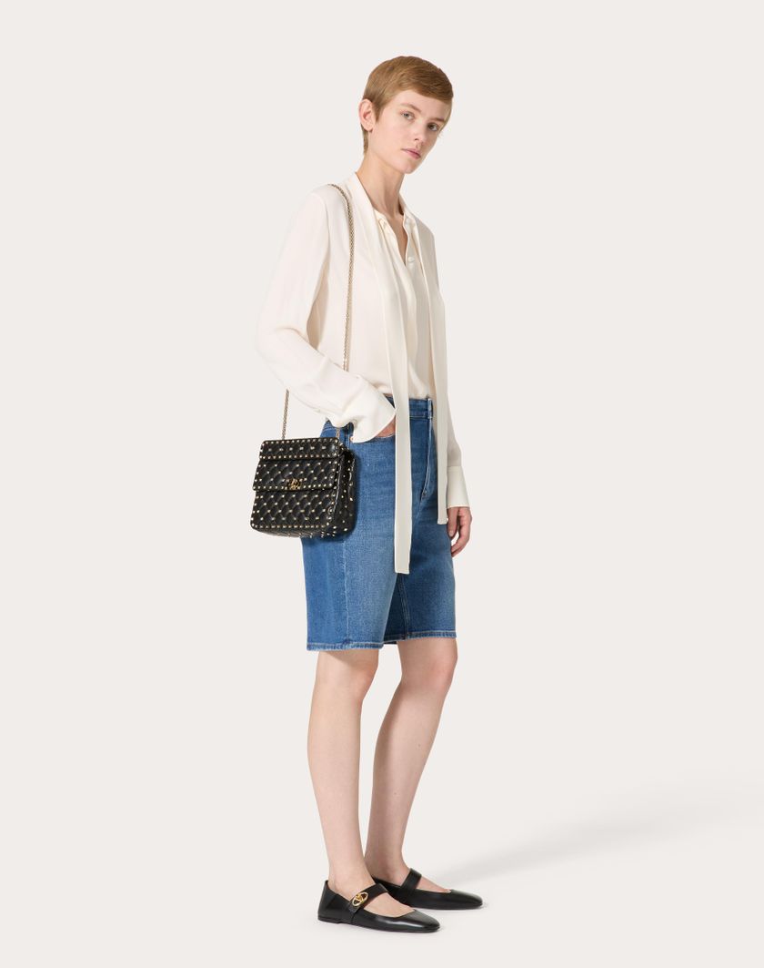 Valentino Handbags Borsa Media Rockstud Spike In Nappa per Donna in Nero | Valentino IT Italy
