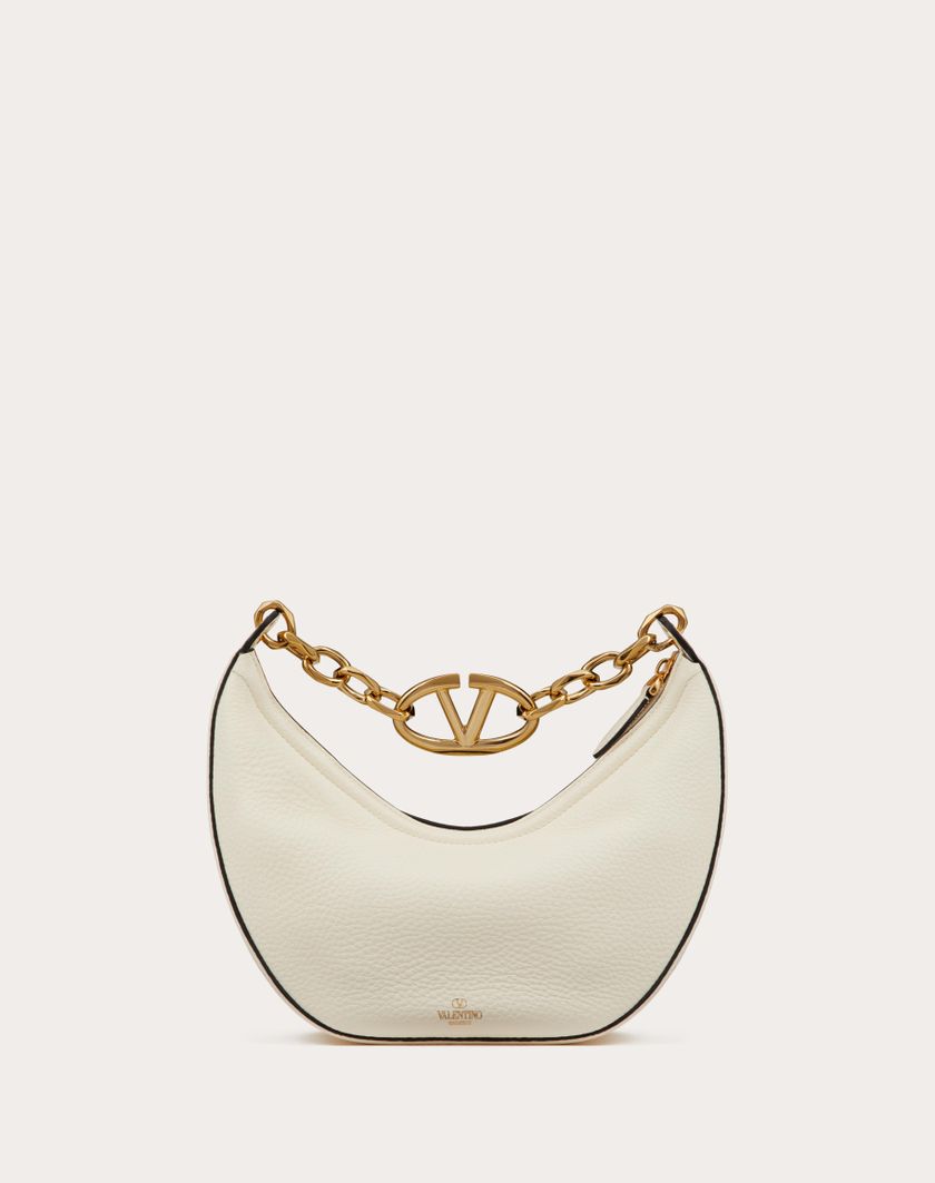 Valentino Handbags Hobo Piccola Vlogo Moon Bag In Vitello Granato Con Catena per Donna in Nero | Valentino IT Negozi Online
