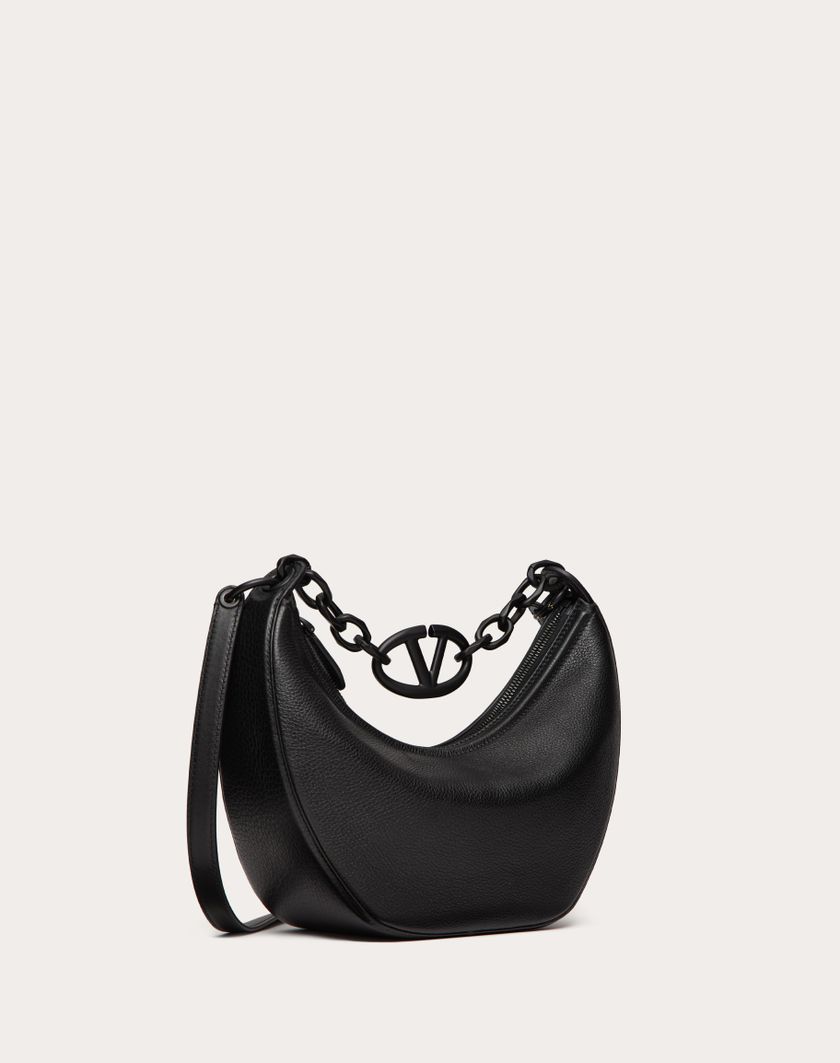 Valentino Handbags Hobo Piccola Vlogo Moon Bag In Vitello Granato Con Catena per Donna in Nero | Valentino IT Promozione Limitata
