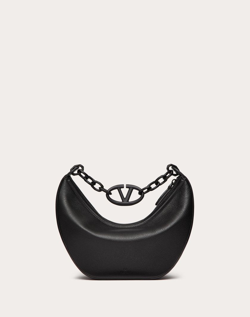 Valentino Handbags Hobo Piccola Vlogo Moon Bag In Vitello Granato Con Catena per Donna in Nero | Valentino IT Promozione Limitata