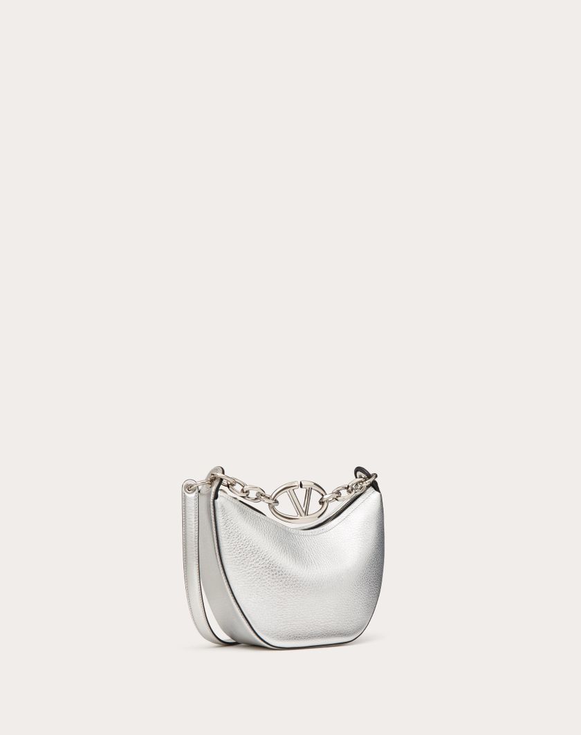Valentino Handbags Mini Hobo Vlogo Moon Bag In Vitello Granato Metallizzato Con Catena per Donna in Argento | Valentino IT Prezzo Ridotto