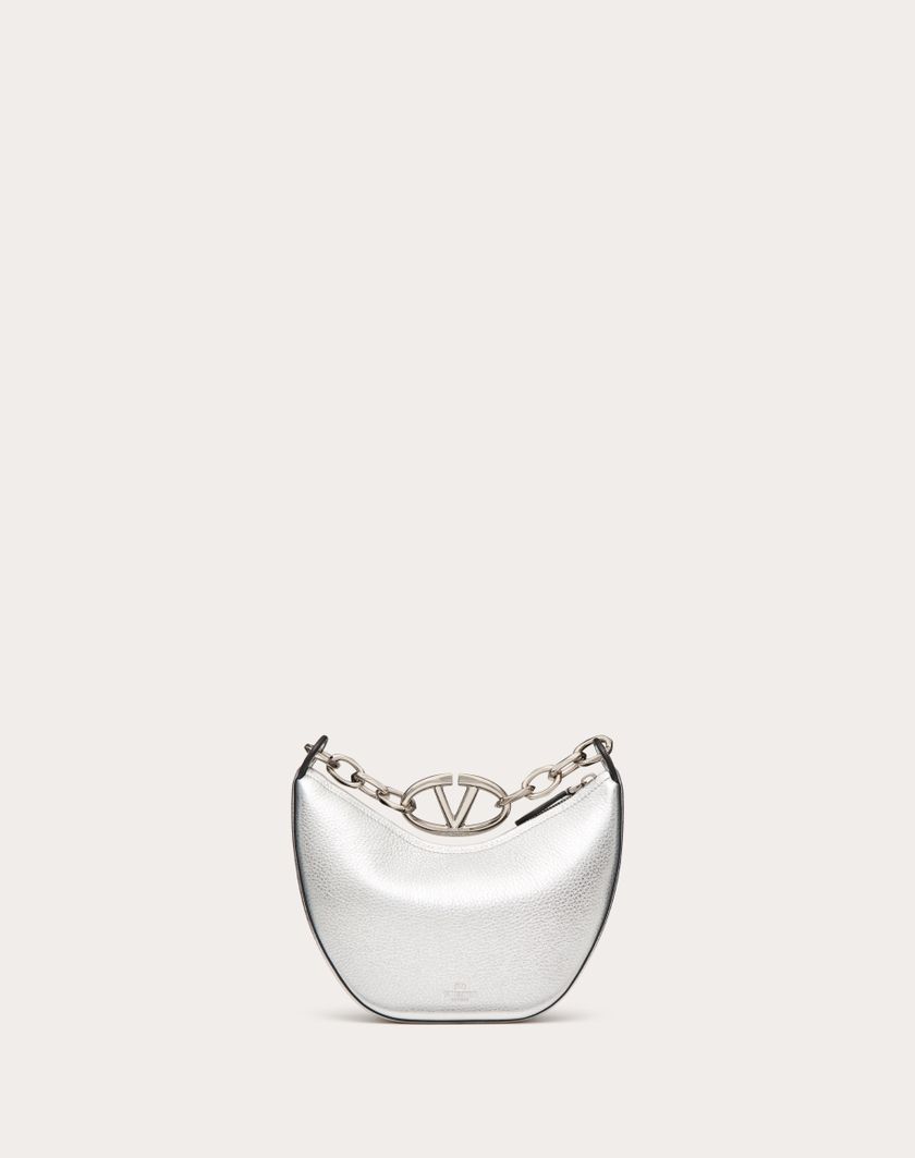 Valentino Handbags Mini Hobo Vlogo Moon Bag In Vitello Granato Metallizzato Con Catena per Donna in Argento | Valentino IT Prezzo Ridotto