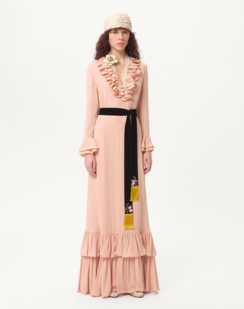 Valentino Handbags Abito Lungo In Georgette Ricamato per Donna in Rose Mist | Valentino IT Sconto