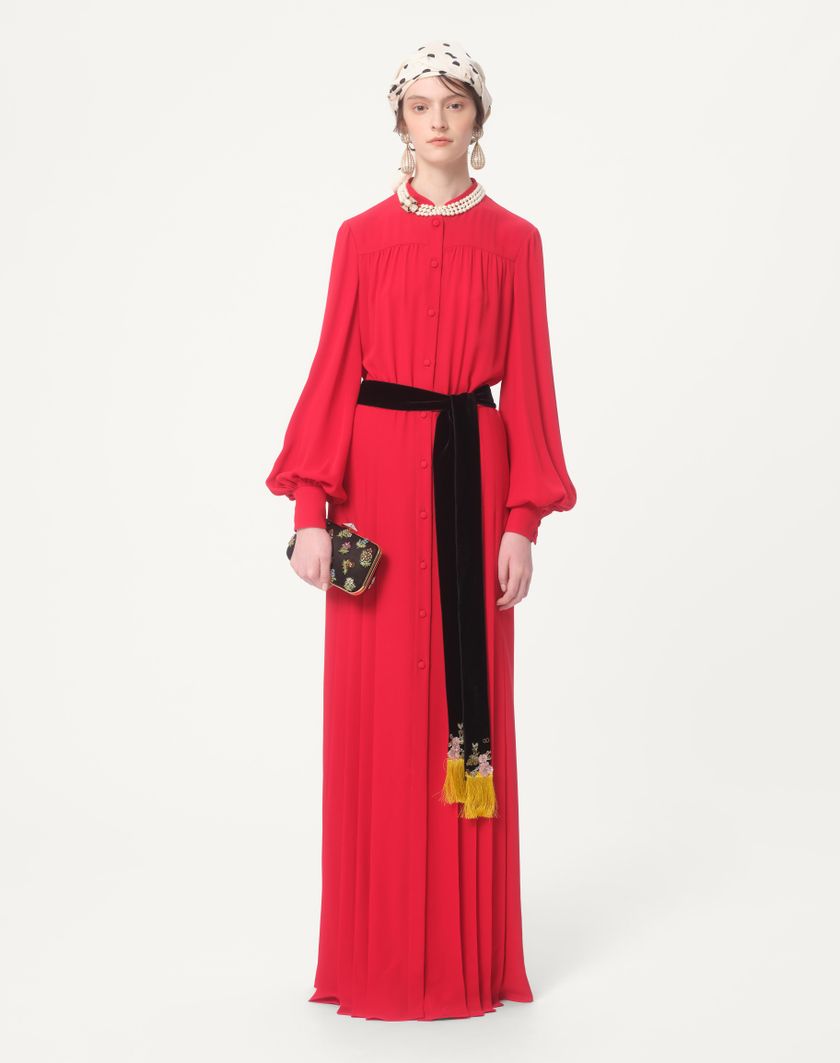 Valentino Handbags Abito Lungo In Georgette per Donna in Rosso | Valentino IT Outlet
